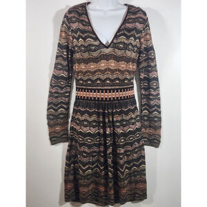 Vintage Women's Designer Black/Multicolor Missoni Long Sleeve Dress, Sz 10/44,